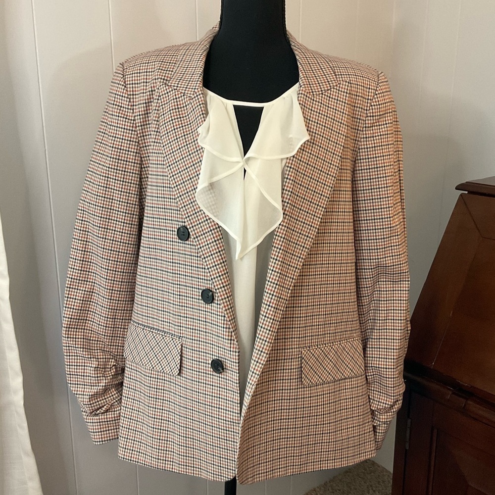 1. State Plaid Blazer and Ruffle Collar Blouse